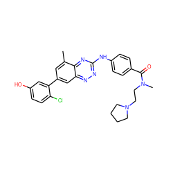 Cc1cc(-c2cc(O)ccc2Cl)cc2nnc(Nc3ccc(C(=O)N(C)CCN4CCCC4)cc3)nc12 ZINC000096167818