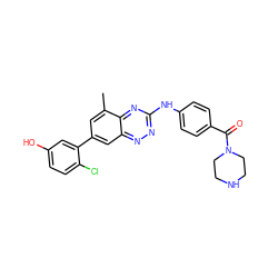 Cc1cc(-c2cc(O)ccc2Cl)cc2nnc(Nc3ccc(C(=O)N4CCNCC4)cc3)nc12 ZINC000028957636