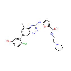 Cc1cc(-c2cc(O)ccc2Cl)cc2nnc(Nc3ccc(C(=O)NCCN4CCCC4)o3)nc12 ZINC000169694142