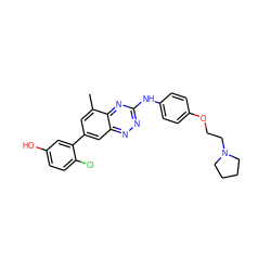 Cc1cc(-c2cc(O)ccc2Cl)cc2nnc(Nc3ccc(OCCN4CCCC4)cc3)nc12 ZINC000014025557