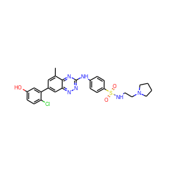 Cc1cc(-c2cc(O)ccc2Cl)cc2nnc(Nc3ccc(S(=O)(=O)NCCN4CCCC4)cc3)nc12 ZINC000014211201