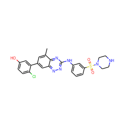 Cc1cc(-c2cc(O)ccc2Cl)cc2nnc(Nc3cccc(S(=O)(=O)N4CCNCC4)c3)nc12 ZINC000096167782