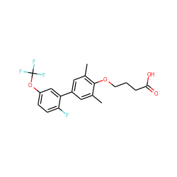 Cc1cc(-c2cc(OC(F)(F)F)ccc2F)cc(C)c1OCCCC(=O)O ZINC001772656225