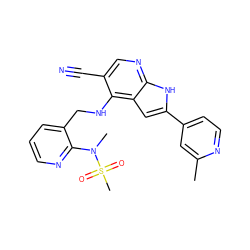 Cc1cc(-c2cc3c(NCc4cccnc4N(C)S(C)(=O)=O)c(C#N)cnc3[nH]2)ccn1 ZINC000095596758