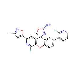 Cc1cc(-c2cc3c(c(F)n2)Oc2ccc(-c4cccnc4F)cc2[C@@]32COC(N)=N2)on1 ZINC000299870900