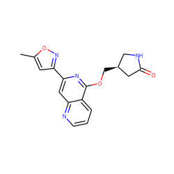 Cc1cc(-c2cc3ncccc3c(OC[C@H]3CNC(=O)C3)n2)no1 ZINC000141841213