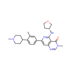 Cc1cc(-c2cc3ncn(C)c(=O)c3c(N[C@@H]3CCOC3)n2)ccc1C1CCN(C)CC1 ZINC000115626335