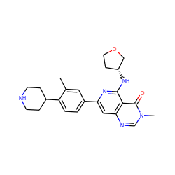 Cc1cc(-c2cc3ncn(C)c(=O)c3c(N[C@@H]3CCOC3)n2)ccc1C1CCNCC1 ZINC000115624427