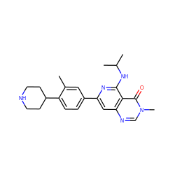 Cc1cc(-c2cc3ncn(C)c(=O)c3c(NC(C)C)n2)ccc1C1CCNCC1 ZINC000115625223