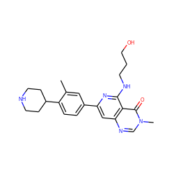 Cc1cc(-c2cc3ncn(C)c(=O)c3c(NCCCO)n2)ccc1C1CCNCC1 ZINC000115626583