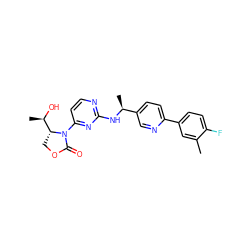 Cc1cc(-c2ccc([C@H](C)Nc3nccc(N4C(=O)OC[C@@H]4[C@@H](C)O)n3)cn2)ccc1F ZINC000221663755