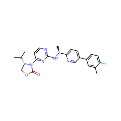 Cc1cc(-c2ccc([C@H](C)Nc3nccc(N4C(=O)OC[C@@H]4C(C)C)n3)nc2)ccc1F ZINC000205156333