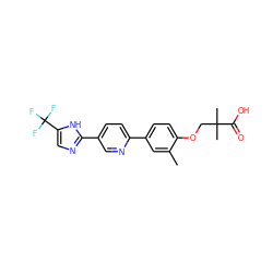 Cc1cc(-c2ccc(-c3ncc(C(F)(F)F)[nH]3)cn2)ccc1OCC(C)(C)C(=O)O ZINC000205346983