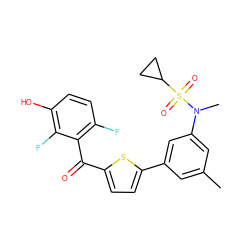 Cc1cc(-c2ccc(C(=O)c3c(F)ccc(O)c3F)s2)cc(N(C)S(=O)(=O)C2CC2)c1 ZINC000473149144