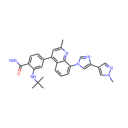 Cc1cc(-c2ccc(C(N)=O)c(NC(C)(C)C)c2)c2cccc(-n3cnc(-c4cnn(C)c4)c3)c2n1 ZINC000145599857