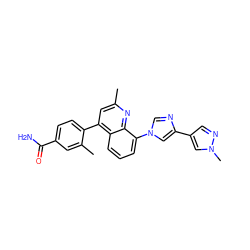 Cc1cc(-c2ccc(C(N)=O)cc2C)c2cccc(-n3cnc(-c4cnn(C)c4)c3)c2n1 ZINC000145572744