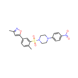 Cc1cc(-c2ccc(C)c(S(=O)(=O)N3CCN(c4ccc([N+](=O)[O-])cc4)CC3)c2)on1 ZINC000015935179