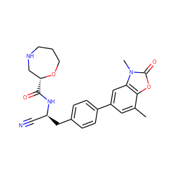 Cc1cc(-c2ccc(C[C@@H](C#N)NC(=O)[C@@H]3CNCCCO3)cc2)cc2c1oc(=O)n2C ZINC001772587531