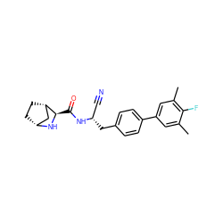 Cc1cc(-c2ccc(C[C@@H](C#N)NC(=O)[C@H]3N[C@@H]4CC[C@H]3C4)cc2)cc(C)c1F ZINC000221939400