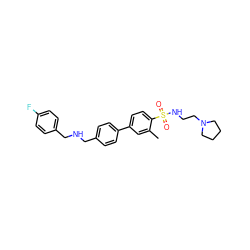 Cc1cc(-c2ccc(CNCc3ccc(F)cc3)cc2)ccc1S(=O)(=O)NCCN1CCCC1 ZINC000045334635