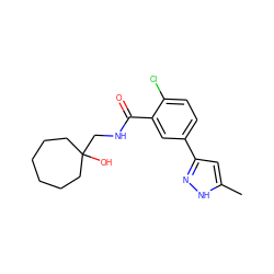 Cc1cc(-c2ccc(Cl)c(C(=O)NCC3(O)CCCCCC3)c2)n[nH]1 ZINC000038345309