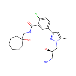 Cc1cc(-c2ccc(Cl)c(C(=O)NCC3(O)CCCCCC3)c2)nn1C[C@H](O)CN ZINC000033989793