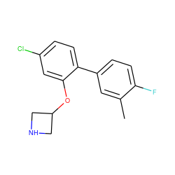 Cc1cc(-c2ccc(Cl)cc2OC2CNC2)ccc1F ZINC000096175908