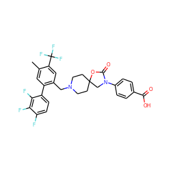 Cc1cc(-c2ccc(F)c(F)c2F)c(CN2CCC3(CC2)CN(c2ccc(C(=O)O)cc2)C(=O)O3)cc1C(F)(F)F ZINC000147734746