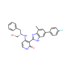 Cc1cc(-c2ccc(F)cc2)cc2[nH]c(-c3c(N[C@H](CO)Cc4ccccc4)cc[nH]c3=O)nc12 ZINC000028703662