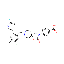 Cc1cc(-c2ccc(F)nc2)c(CN2CCC3(CC2)CN(c2ccc(C(=O)O)cc2)C(=O)O3)cc1Cl ZINC000144622884