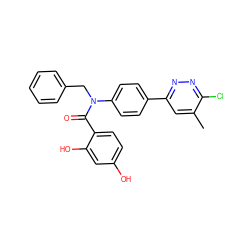 Cc1cc(-c2ccc(N(Cc3ccccc3)C(=O)c3ccc(O)cc3O)cc2)nnc1Cl ZINC000653664379