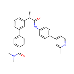 Cc1cc(-c2ccc(NC(=O)[C@@H](C)c3cccc(-c4ccc(C(=O)N(C)C)cc4)c3)cc2)ccn1 ZINC000103283552