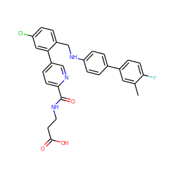 Cc1cc(-c2ccc(NCc3ccc(Cl)cc3-c3ccc(C(=O)NCCC(=O)O)nc3)cc2)ccc1F ZINC000148190500