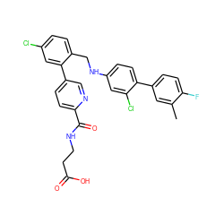 Cc1cc(-c2ccc(NCc3ccc(Cl)cc3-c3ccc(C(=O)NCCC(=O)O)nc3)cc2Cl)ccc1F ZINC000148200525