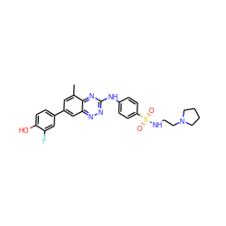 Cc1cc(-c2ccc(O)c(F)c2)cc2nnc(Nc3ccc(S(=O)(=O)NCCN4CCCC4)cc3)nc12 ZINC000096167816