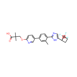 Cc1cc(-c2ccc(OCC(C)(C)C(=O)O)nc2)ccc1-c1ncc(C2(C(F)(F)F)CCC2)[nH]1 ZINC000218545466