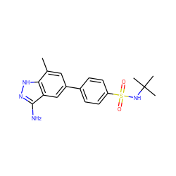 Cc1cc(-c2ccc(S(=O)(=O)NC(C)(C)C)cc2)cc2c(N)n[nH]c12 ZINC000040935567