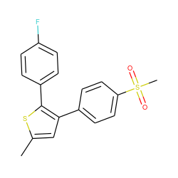 Cc1cc(-c2ccc(S(C)(=O)=O)cc2)c(-c2ccc(F)cc2)s1 ZINC000026733212