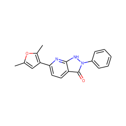 Cc1cc(-c2ccc3c(=O)n(-c4ccccc4)[nH]c3n2)c(C)o1 ZINC000031820337