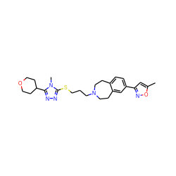 Cc1cc(-c2ccc3c(c2)CCN(CCCSc2nnc(C4CCOCC4)n2C)CC3)no1 ZINC000028712494