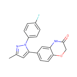 Cc1cc(-c2ccc3c(c2)NC(=O)CO3)n(-c2ccc(F)cc2)n1 ZINC000073198784