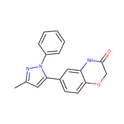 Cc1cc(-c2ccc3c(c2)NC(=O)CO3)n(-c2ccccc2)n1 ZINC000073219019