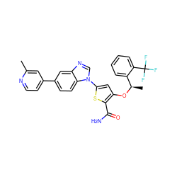 Cc1cc(-c2ccc3c(c2)ncn3-c2cc(O[C@H](C)c3ccccc3C(F)(F)F)c(C(N)=O)s2)ccn1 ZINC000058580894