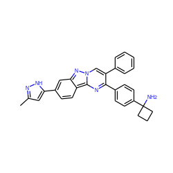 Cc1cc(-c2ccc3c(c2)nn2cc(-c4ccccc4)c(-c4ccc(C5(N)CCC5)cc4)nc32)[nH]n1 ZINC000150238853