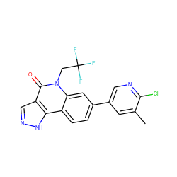 Cc1cc(-c2ccc3c4[nH]ncc4c(=O)n(CC(F)(F)F)c3c2)cnc1Cl ZINC000205019542