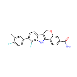 Cc1cc(-c2ccc3c4c([nH]c3c2F)-c2ccc(C(N)=O)cc2OC4)ccc1F ZINC000034893123