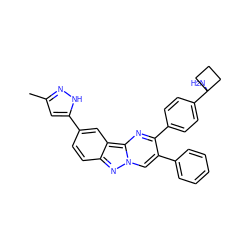 Cc1cc(-c2ccc3nn4cc(-c5ccccc5)c(-c5ccc(C6(N)CCC6)cc5)nc4c3c2)[nH]n1 ZINC000150251942