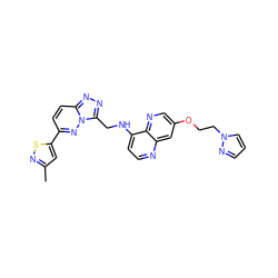 Cc1cc(-c2ccc3nnc(CNc4ccnc5cc(OCCn6cccn6)cnc45)n3n2)sn1 ZINC000166091585