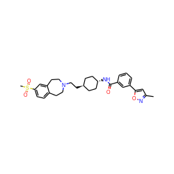 Cc1cc(-c2cccc(C(=O)N[C@H]3CC[C@H](CCN4CCc5ccc(S(C)(=O)=O)cc5CC4)CC3)c2)on1 ZINC000299846159