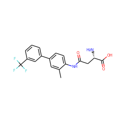 Cc1cc(-c2cccc(C(F)(F)F)c2)ccc1NC(=O)C[C@H](N)C(=O)O ZINC000028528612